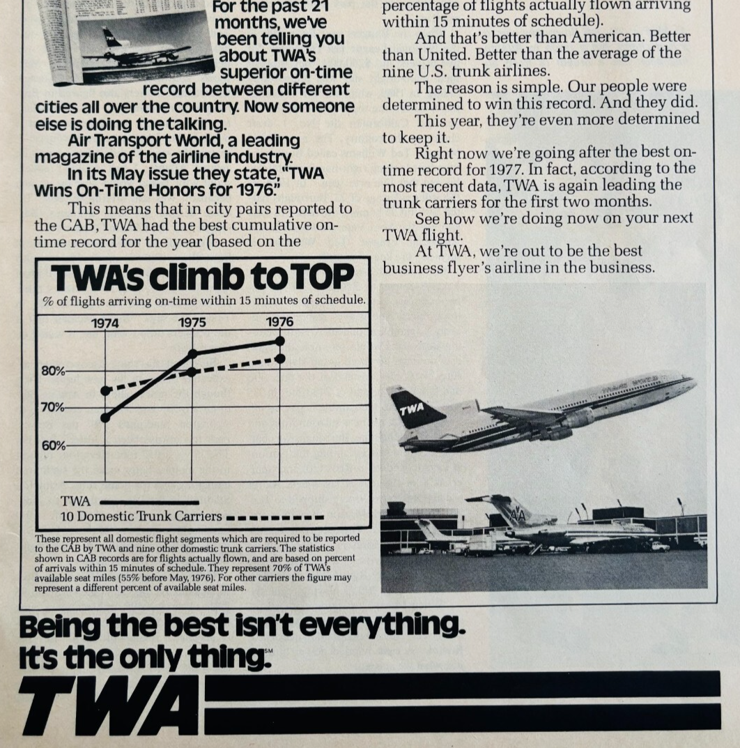 1977 TWA Airlines Menthol Advertisement Vintage Aviation Airplane Travel... - $24.99