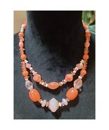 Women&#39;s Coral Pink Beaded Necklace With Gold Accents And Adjustable Chai... - $38.38 CAD