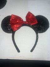 Disney Parks Black &amp; Red Sequin Minnie Mouse Ears Headband Bow Adult OS ... - $9.89