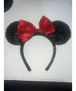 Disney Parks Black &amp; Red Sequin Minnie Mouse Ears Headband Bow Adult OS ... - $9.89