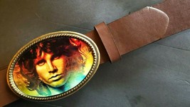 The Doors Jim Morrison Epoxy Photo Music Belt Buckle &amp; Brown Bonded Belt - £22.07 GBP