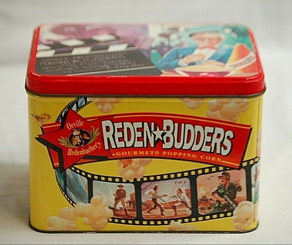 Primary image for Vintage Reden Budders Litho Metal Tin Can Movie Theater Gourmet Popping Corn b