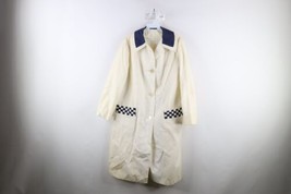 Vtg 60s 70s Streetwear Womens Large Distressed Checkered Trench Coat Rain Jacket - £43.48 GBP