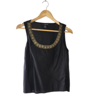 Willi Smith Black Floral Collar Linen Sleeveless Blouse Women&#39;s Size 8 - £11.86 GBP