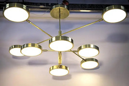 Mid Century Modern 8 Brass Drum Light Italian Chandelier Ceiling Light F... - £798.55 GBP