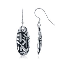 Sterling Silver Oval Leaf Design Earrings - £32.57 GBP