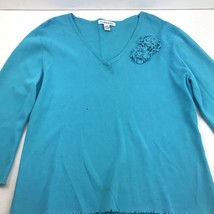 Preston &amp; York Womens Blue V-neck Cropped 3/4 Sleeve Shirt Top XL - £16.02 GBP