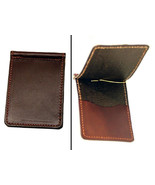 LEATHER Bi-Fold MONEY CLIP w CARD POCKET - Minimalist DARK BROWN Amish H... - $468.08 MXN