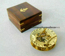 Vintage Maritime Solid Brass Sundial Compass Nautical Marine Wooden Box Gift - £19.85 GBP