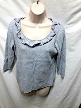 August Silk  Womens Sz L Ribbed Sweater Ruffled Around Neck Shirt Top Gray  - £9.85 GBP
