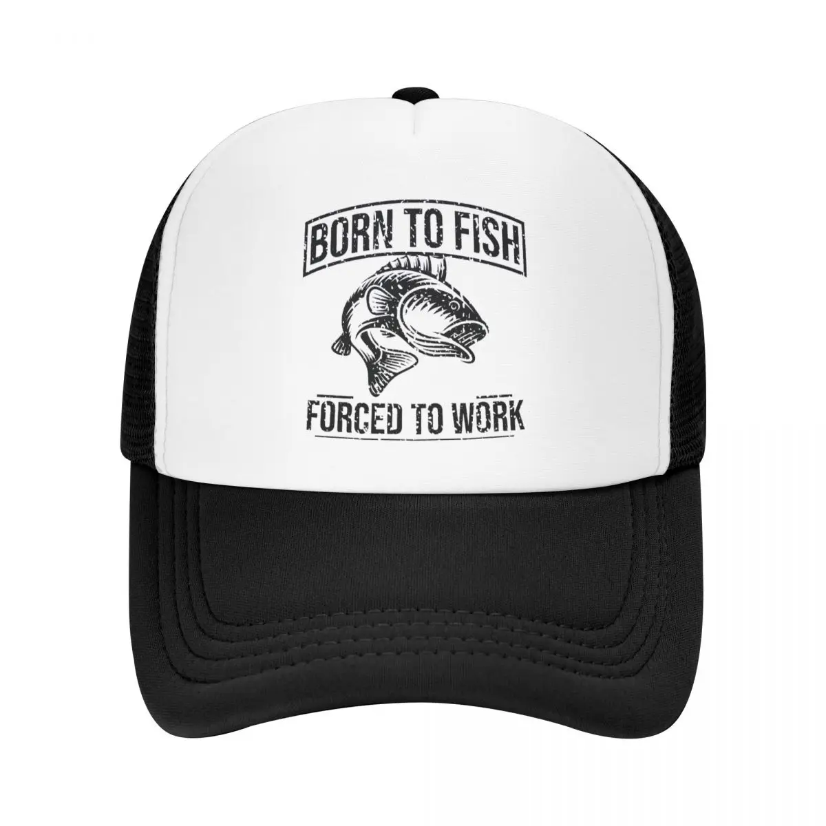 Born To Fish Forced To Work Trucker Hat Retro Fly Fishing Baseball Cap Snapback  - £12.77 GBP