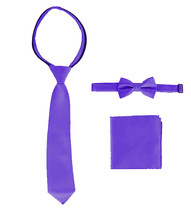 Gioberti Boy&#39;s Formal Purple Zipper Tie, Bow Tie and Handkerchief Kid&#39;s Set - L - £15.81 GBP