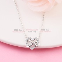 2023 Mother&#39;s Day Sterling Silver Sparkling Infinity Heart Collier Necklace 50CM - £18.22 GBP