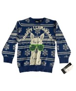 Happy Llamakkah Kids Size XS Sweater Blue Long Sleeve Christmas Glasses ... - £13.86 GBP