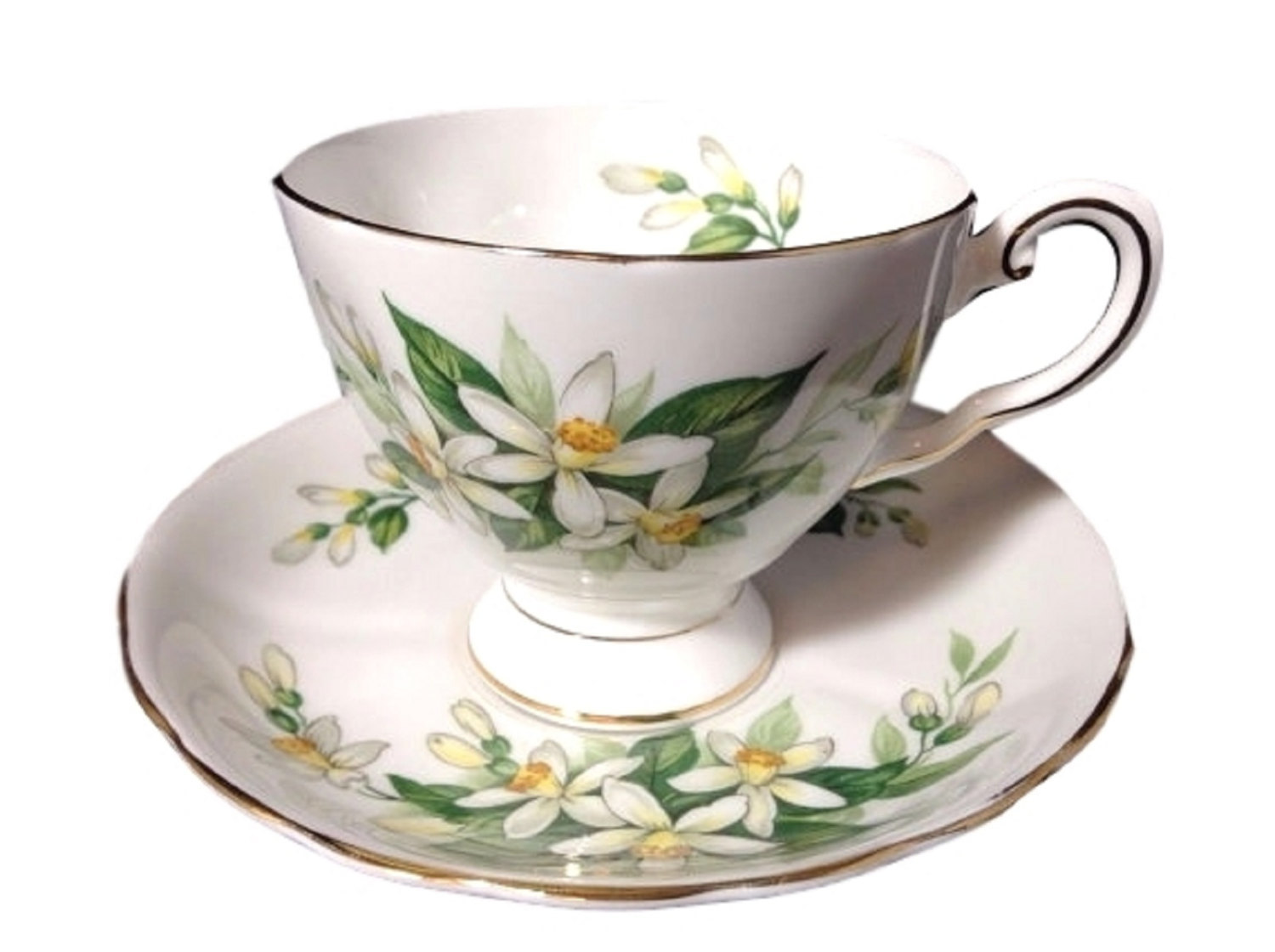 Royal Tuscan Cup Saucer | Teacup Set Bone China Orange Blossoms  - $49.00