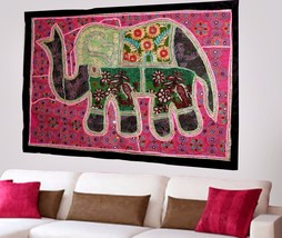 Bohemian Patchwork Vintage Elephant Wall Art Hanging Cotton Hand Embroidery X54 - £19.18 GBP