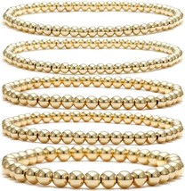 Beaded Bracelet for Women Stack 14 K Real Gold Ball Beads Bracelet Elast... - £29.40 GBP