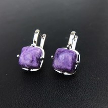  charoite jewelry sets sterling 925 silver gemstone cushion 10mm for women lady wedding thumb200