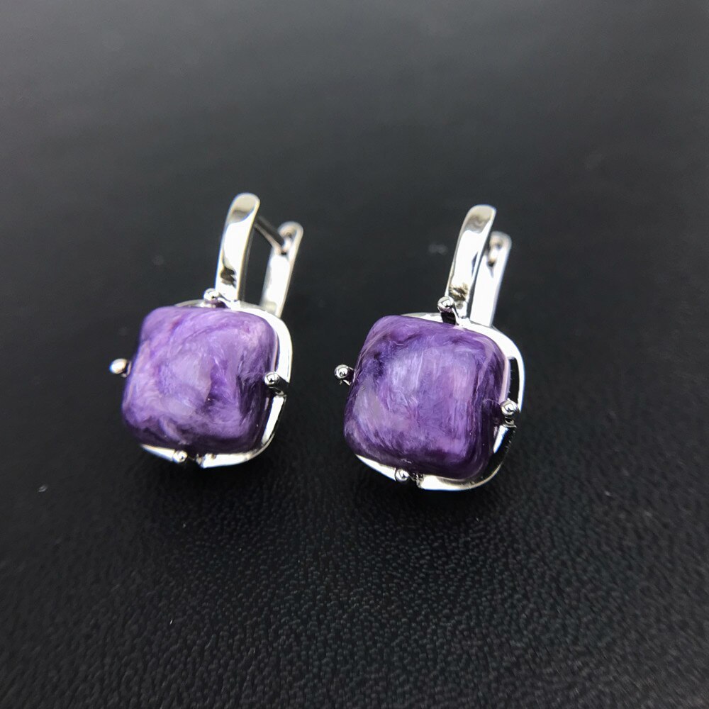 Noble Natural Charoite Jewelry Sets Sterling 925 Silver Gemstone Cushion 10for W - £85.95 GBP