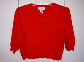 NORTH STYLE LADIES 3/4-SLEEVE CROPPED RED KNIT CARDIGAN-M-NWOT-RAYON/NYL... - $14.01