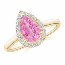 ANGARA 9x6MM Natural Pink Sapphire Halo Ring for Women in 14K Gold Size 3-13 - £939.72 GBP