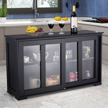 Black Wooden Storage Cabinet Stackable Utility China Curio Table Sliding Doors - £261.42 GBP