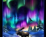 24&quot; X 44&quot; Panel Aurora Moose Northern Lights Wildlife Snow Cotton Fabric... - $9.30