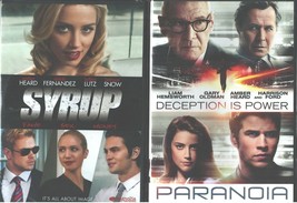 Amber Heard Double: Paranoia+ Syrup- Liam Hemsworth+ Kellan Lutz- New 2 Dvd - £7.77 GBP