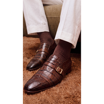The Strat Single Monk Strap Cap Toe Brown Leather Handmade Men Shoe image 14