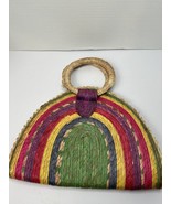 Vintage Rainbow Round Top Handle Beach Bag Handbag Purse Summer Romantic Fem - £24.14 GBP