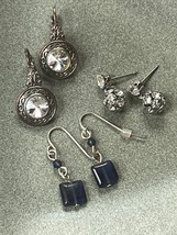 Vintage to Now Lot Dainty Clear Rhinestone &amp; SIlvertone Ball &amp; Navy Blue Plastic - £9.02 GBP