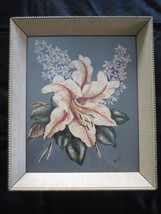 Vintage RENE LILY &amp; LILAC Lithograph PRINT in Original Frame - 10-1/4&quot; x 12-1/4&quot; - $28.71