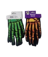 Monster Gloves For Kids - Orange &amp; Green Skeleton Halloween Accessory - ... - £6.82 GBP