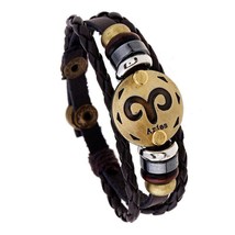 Unisex Leather Wristband Bracelet - Zodiac Horoscope Birth Sign ARIES - £4.91 GBP