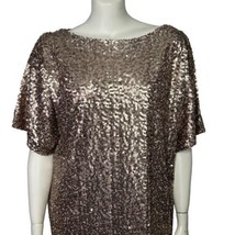 S.L. Fashions Sequin Shift Party Dress Size 16W Split Sleeve Champagne C... - £31.23 GBP