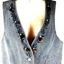 Vintage Vest Apache West Size M Cotton Denim Made in USA Boho Embellishe... - $19.79