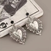 Very detailed heart shaped earrings NWT silver colored, almost 2&quot; long - £6.25 GBP