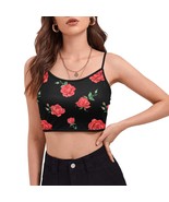 Women&#39;s Red Roses Flower Floral Spaghetti Strap Crop Top Camisole Camis ... - $31.32 CAD