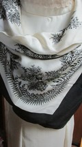 &quot;Black Floral Border On Ivory&quot; - Classic Vintage Silk Scarf - £6.64 GBP