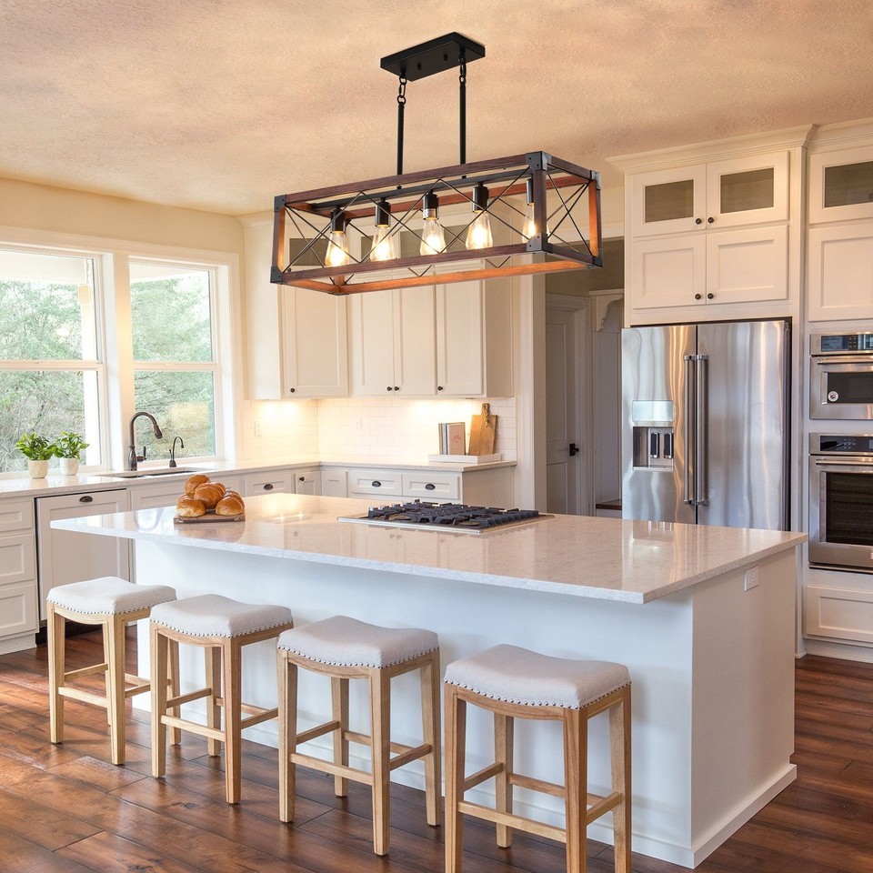 Red Wood Farmhouse Pendant Light, 32" Rectangle Item image 2