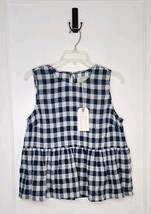 Size 1 (Small) Current Elliott Blue Gingham Peplum Blouse Top Cotton - $45.00