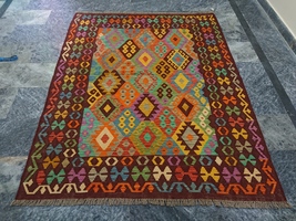 Multicolor Handwoven Afghan Flatweave Wool Kilim Rug - £232.84 GBP