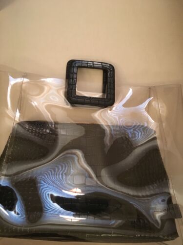 Staud Shirley PVC Bag Embossed Leather Crocodile Pouch 14&quot; x 13&quot; Black - $170.00