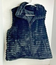 Gallery Womens Sz L Faux Mink Fur Vest Reversible Winter Black - £26.36 GBP