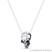 Skull Skeleton Head 3D Halloween Charm Oxidized 925 Sterling Silver 15mm Pendant - £15.77 GBP+