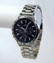 NEW NY London 9457-SLBK Men&#39;s 50mm Black Dial Silver Bracelet Quartz Metal Watch - £24.70 GBP