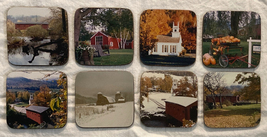 Vermont drink coasters cork backed set of 8 covered bridges barn church snow - £6.39 GBP