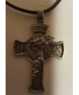Jesus Christian Cross With Black Leather Necklace - £14.88 GBP