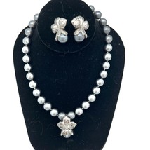 Shakira Caine Gray Faux Pearl Floral Necklace With Matching Clip-on Earrings - £79.58 GBP