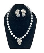 Shakira Caine Gray Faux Pearl Floral Necklace With Matching Clip-on Earr... - £77.07 GBP